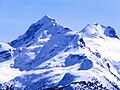 Northwest aspect of Joffre Peak, with Mount Matier (behind right).