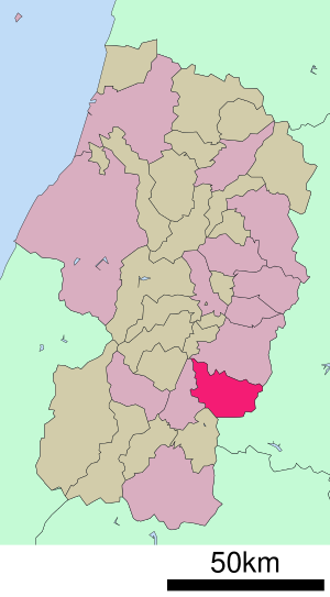 Lage Kaminoyamas in der Präfektur