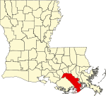 State map highlighting Lafourche Parish