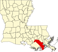 Map of Luizijana highlighting Lafourche Parish