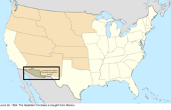 Map of the change to the United States in central North America on June 30, 1854