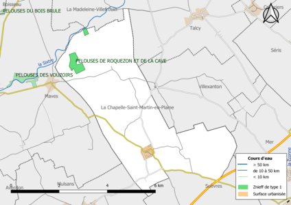 Carte des ZNIEFF de type 1 localisées sur la commune[Note 2].