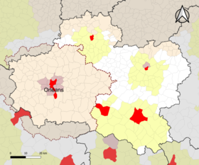 Localisation de l'aire d'attraction d'Orléans dans le département du Loiret.