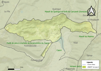 Carte des ZNIEFF de type 2 sur la commune.