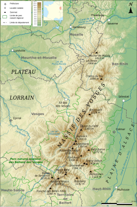 Carte topographique du massif des Vosges.