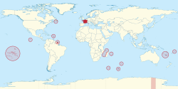 Location of the territory of the French Republic (red) Adélie Land (Antarctic claim; hatched)