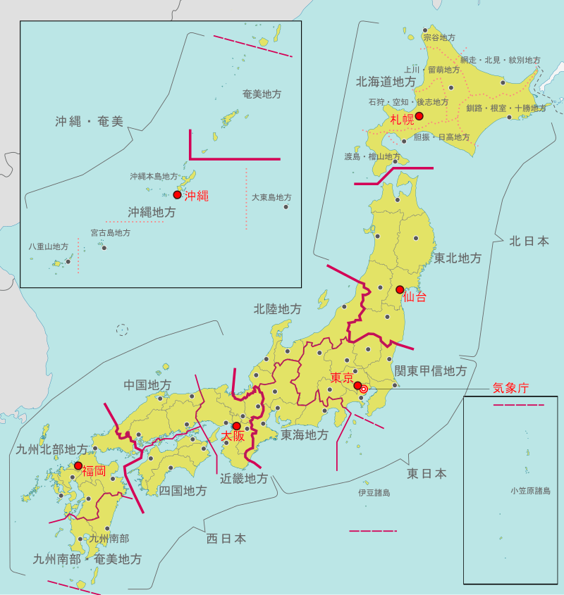 気象庁の地方予報区における関東甲信地方