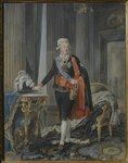 Gustav III avporträtterad i nationella dräkten, med Svensksundsmedaljen i kedja om halsen. Målning av Niklas Lafrensen från 1792.