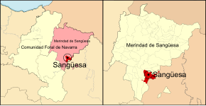 Localização do município de Sangüesa em Navarra e na Merindade de Sangüesa