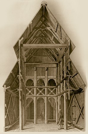 Stavkirke di Borgund - disegno di G.A. Bull.