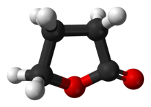 Représentation en boules et bâtonnets d'une molécule de butyrolactone.