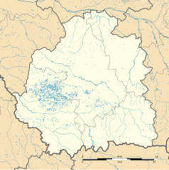 Mapa konturowa Indre, po lewej nieco u góry znajduje się punkt z opisem „Cléré-du-Bois”