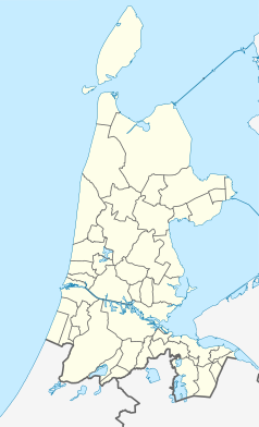 Mapa konturowa Holandii Północnej, w centrum znajduje się punkt z opisem „Opmeer”