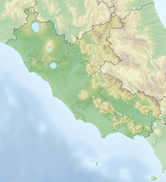 Mapa konturowa Lacjum, u góry po lewej znajduje się punkt z opisem „Ferento”