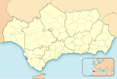 Mapa konturowa Andaluzji, w centrum znajduje się punkt z opisem „Casariche”