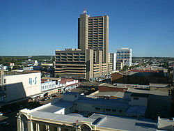 View o Bulawayo's Central Business Destrict frae Pioneer Hoose bi Prince Phumulani Nyoni