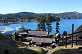 Panoramski pogled na starodavno območje pregrade Hakone in jezero Aši