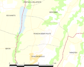 Mapa obce Ponson-Debat-Pouts