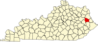 Map of Kentucky highlighting Johnson County