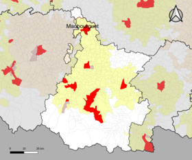 Localisation de l'aire d'attraction de Maubourguet dans le département des Hautes-Pyrénées.