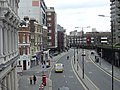 Aldersgate Street, north side from the Barbican highwalk