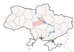 Карта на Украина, Черкаската област е означена со црвено