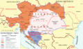 Império Austro-Húngaro e suas três grandes regiões, pouco antes de ser dissolvido, abrangendo a Transilvânia sob domínio húngaro.