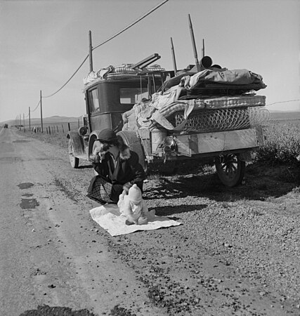 "Broke, baby sick, and car trouble!" (created by Dorothea Lange; restored and nominated by Adam Cuerden)