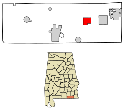 Location of Hartford in Geneva County, Alabama.