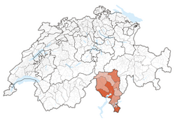 Map of Switzerland, location of Тичино highlighted