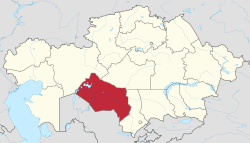 Map o Kazakhstan, location o Kyzylorda Province heichlichtit