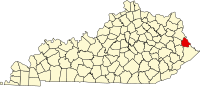 Map of Kentucky highlighting Martin County