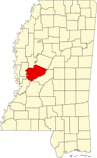 Map of Misisipi highlighting Yazoo County