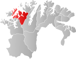 フィンマルク県内でのハンメルフェストの位置の位置図