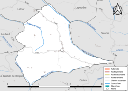 Carte en couleur présentant le réseau hydrographique de la commune