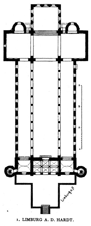 Grundriss der Basilika (Nordosten oben) nach Georg Dehio[1]