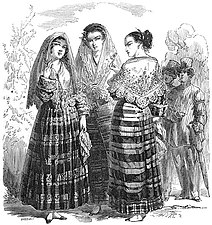 Filipina mestizas from the early 1800s with pañuelos over baro't saya, by Paul de la Gironiere