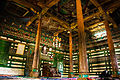 The mosque's interior with extensive woodwork