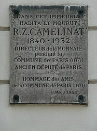 Plaque en hommage à Zéphirin Camélinat au no 137.