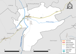 Carte en couleur présentant le réseau hydrographique de la commune