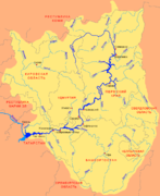 Kazán (Казань) en un mapa del río Kama
