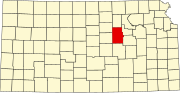 Map of Kansas highlighting Dickinson County