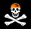 alt:Piratenflagge: auf schwarzem Grund weißer menschlicher Schädel, dessen Kalotte durch die nördliche Marshälfte ausgetauscht ist, darunter zwei weiße gekreuzte menschliche Knochen