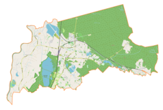 Mapa konturowa gminy Nędza, po lewej znajduje się punkt z opisem „Łęg”