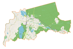 Mapa konturowa gminy Nędza, blisko centrum u góry znajduje się punkt z opisem „Nędza Wieś”