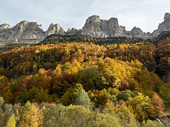 Colores de otoño en el Parque Nacional Monte Perdido-Ordesa desde el valle