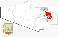 Tucson Sehri'nin Arizona içindeki konumu.