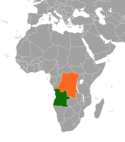 Map indicating locations of Angola and Democratic Republic of the Congo