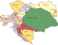 Império Austro-Húngaro e suas divisões políticas, pouco antes de ser dissolvido, abrangendo a Transilvânia sob domínio húngaro.