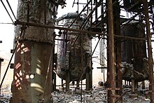 A view of MIC plant surrounded by few metal pipes